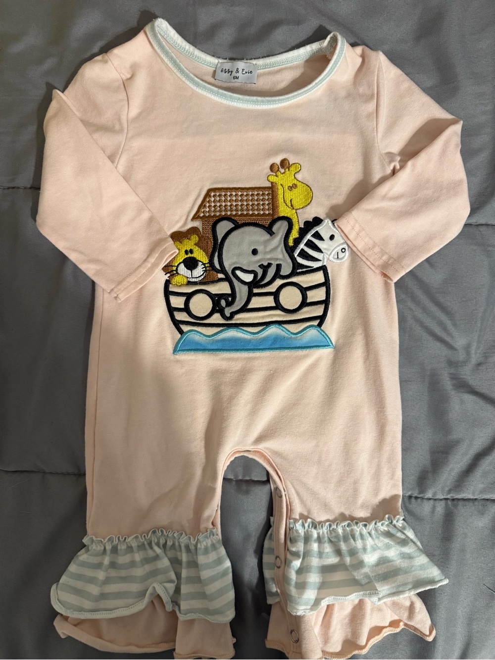 Abby & Emma Pink Baby One-Piece Romper with Animal Appliqué